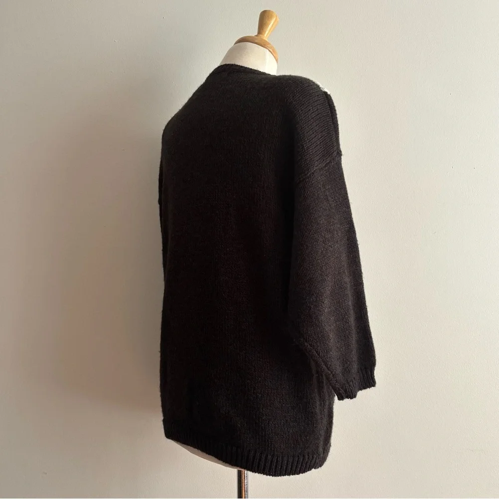 Vintage 1980s White Bird on Charcoal Wool Blend & Lurex Sweater / M - Picture 6 of 10